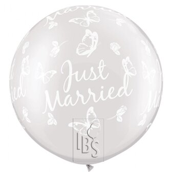 Latexballon just married butterflies wit - 36 inch = 90cm