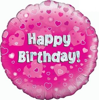 1- folieballon Birthday 18 inch pink = 46cm dubbelzijdig bedrukt