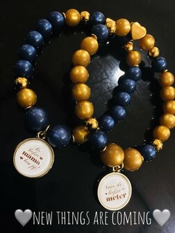 armband blue and gold met tekst naar keuze