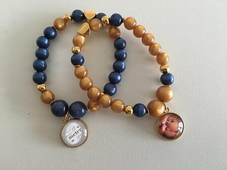 armband blue and gold met foto naar keuze