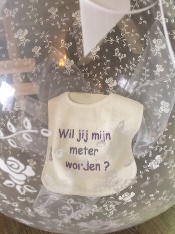 Ballon gevuld met slabbetje " wil je mijn meter worden? "