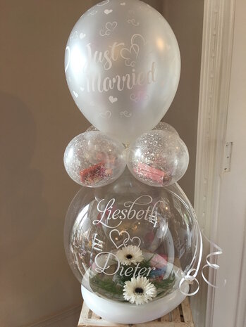 Aqua ballon huwelijk met bloemen, gepersonaliseerd