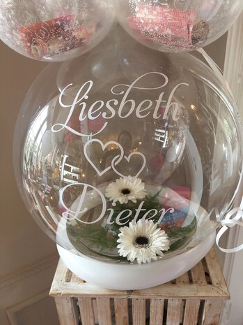 Aqua ballon huwelijk met bloemen, gepersonaliseerd