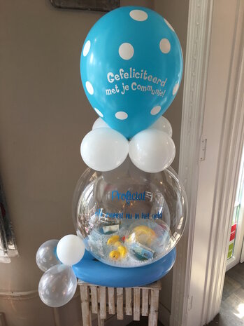 Aqua ballon communie met badeendjes en 25 euro cash geld