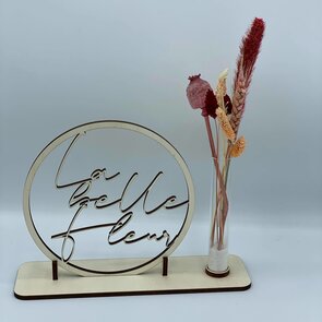 Houten naamcirkel groot met droogbloemen 