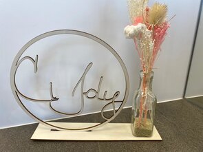 Houten naamcirkel groot met droogbloemen 