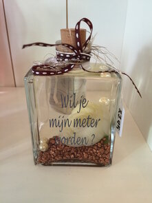 Oliekaars capri 500ml met tekst "wil je mijn meter worden"