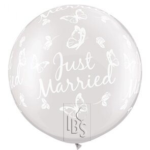 Latexballon just married butterflies wit - 36 inch = 90cm