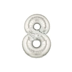 Folieballon cijfer 8 - zilver - 35cm