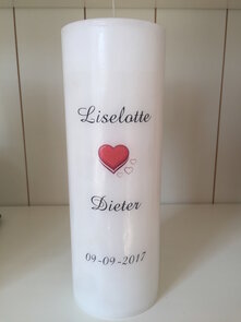 Huwelijkskaars rond  23cm hoog diameter 8cm